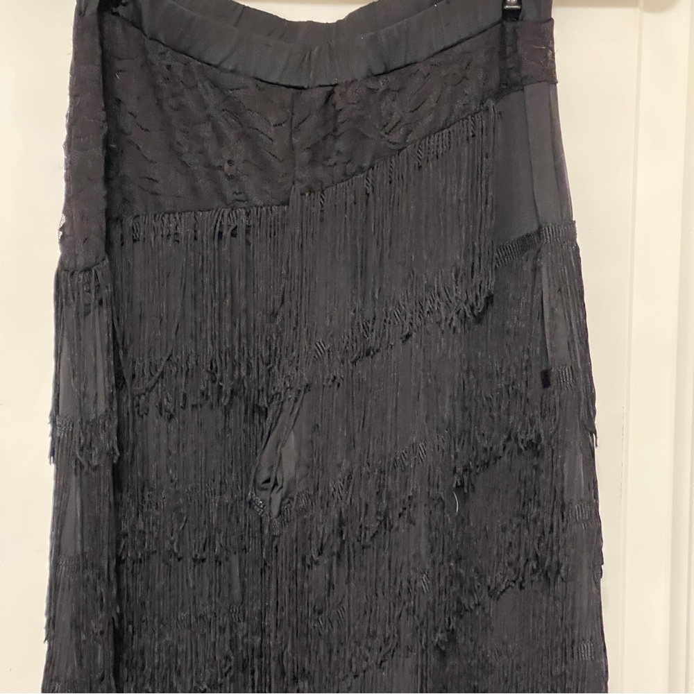 Black Layered Fringe Pants Wide Leg Tassel Streetwear Boho Festival Goth Small - Picture 8 of 8